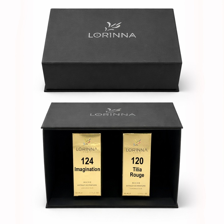 Set parfum Lorinna Paris Tilia Rouge & Imagination, 2 x 50 ml, Cutie cadouri parfum premium