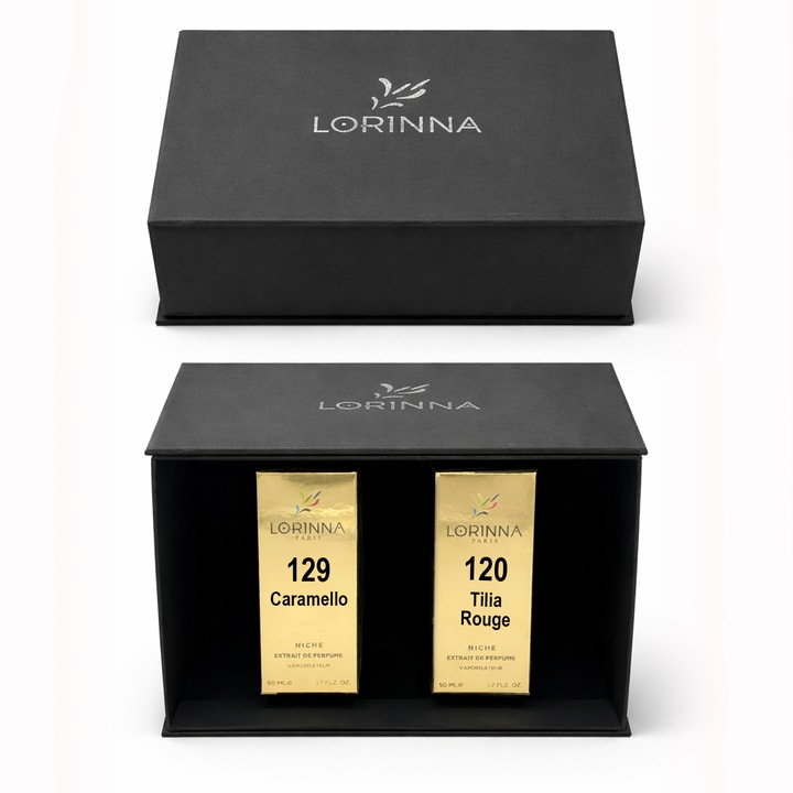 Set parfum Lorinna Paris Tilia Rouge & Caramello, 2 x 50 ml, Cutie cadouri parfum premium