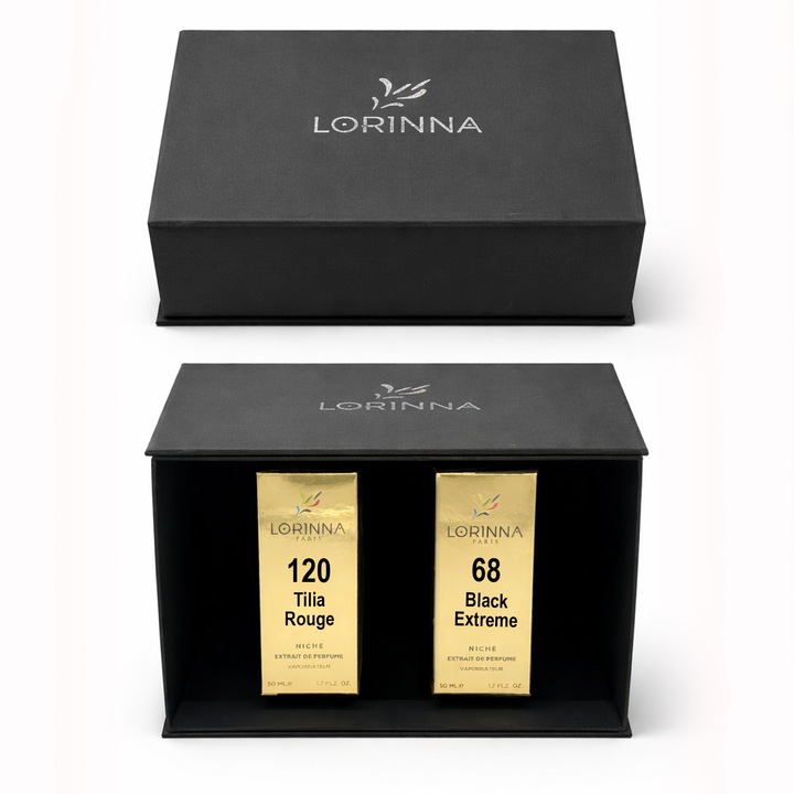 Set parfum Lorinna Paris Black Extreme & Tilia Rouge, 2 x 50 ml, Cutie cadouri parfum premium