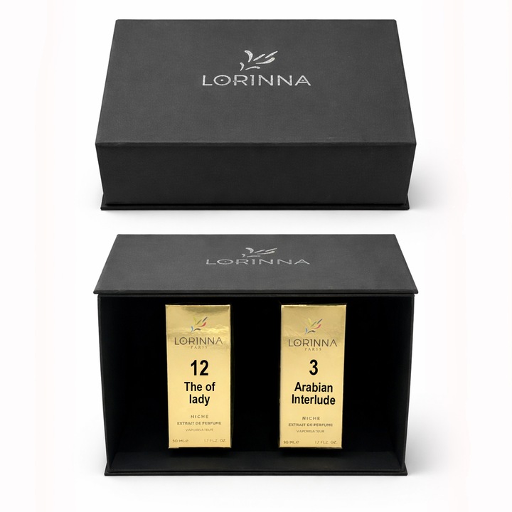 Set parfum Lorinna Paris Arabian Interlude & The of lady, 2 x 50 ml, Cutie cadouri parfum premium
