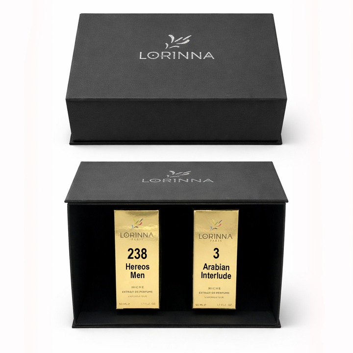 Set parfum Lorinna Paris Arabian Interlude & Hereos Men, 2 x 50 ml, Cutie cadouri parfum premium