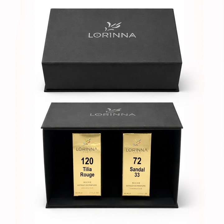 Set parfum Lorinna Paris Sandal 33 & Tilia Rouge, 2 x 50 ml, Cutie cadouri parfum premium