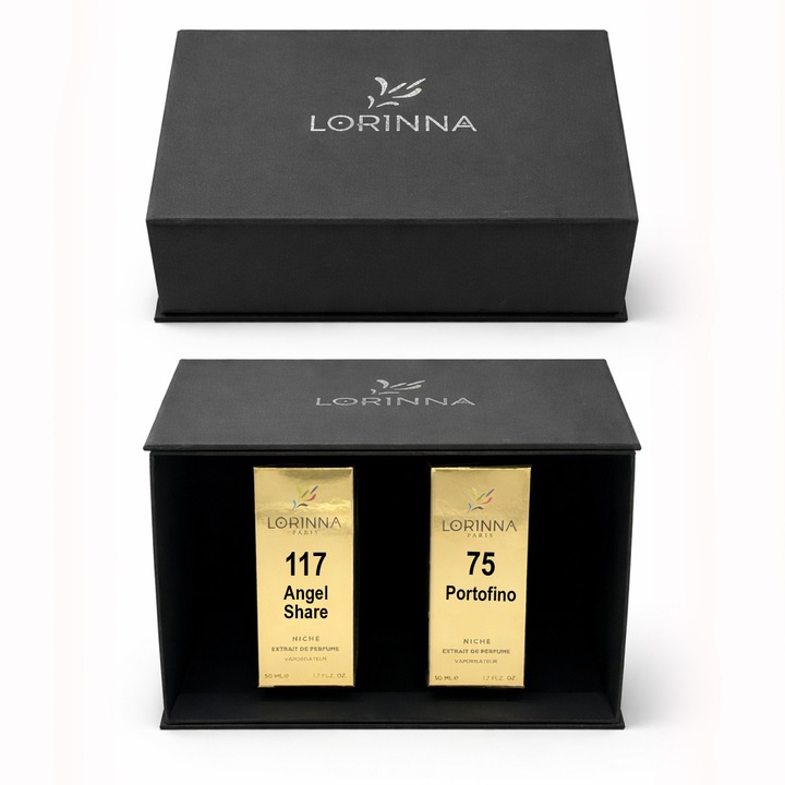 Set parfum Lorinna Paris Portofino & Angel Share, 2 x 50 ml, Cutie cadouri parfum premium