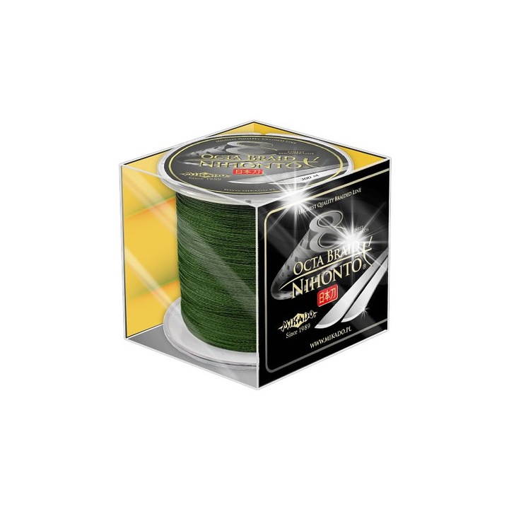 Mikado Nihonto Octa 0,45mm 300m fonott horgászzsinór, zöld, 44,5kg teherbírás