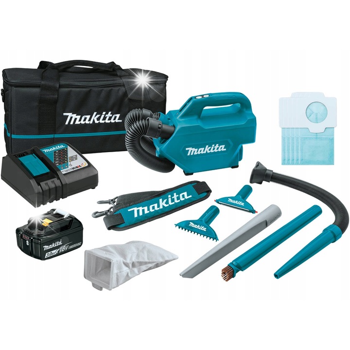 Makita DCL184RF autós porszívó, 18V, 3 teljesítményfokozat, teljes készlet, 365x138x202mm