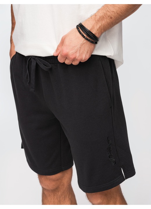 OMBRE Pantaloni scurti barbati French Terry, croiala regular, ideali pentru vara, Negru