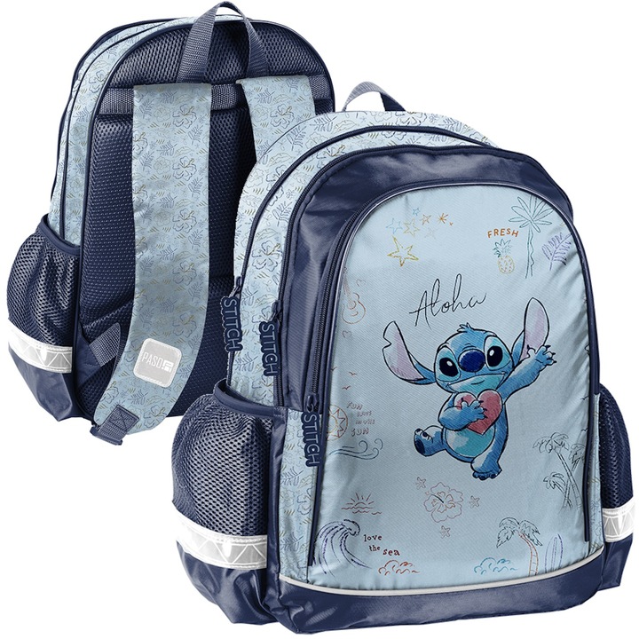 Ghiozdan scolar Paso Lilo si Stitch, 2 compartimente, elemente reflectorizante, 38x28x15cm