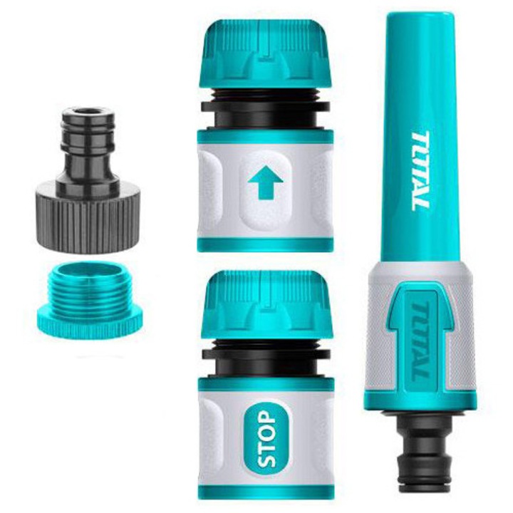 Set 5 piese pentru irigare/udare Total THHCS05122, duza de stropit + 2 X conector rapid 1/2 + adaptor 3/4 + reductie 1/2 - 3/4