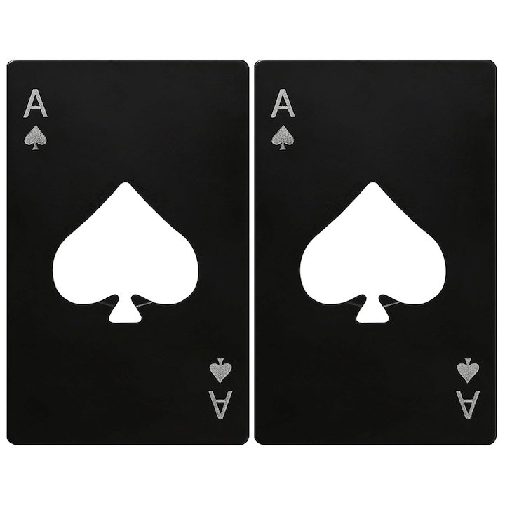 Desfacator sticle tip card portofel, set 2 buc, inox negru, 8.5 x 5.4 cm, deschizator bere compact reutilizabil