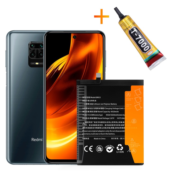 BN53 akkumulátor + T7000 ragasztó Xiaomi Redmi Note 9 Pro / 10 Pro 5020 mAh Új