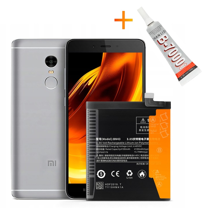 Baterie BN43 + KLEJ B7000 pentru Xiaomi Redmi Note 4 / 4X, 4100 mAh Akumulator