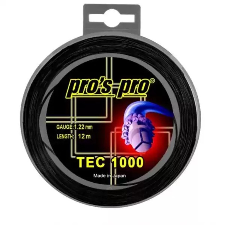 Corzi tenis Pro’s Pro Tec 1000 1.22 mm, 12 m, negre – racordaj pentru control si durabilitate, polyester