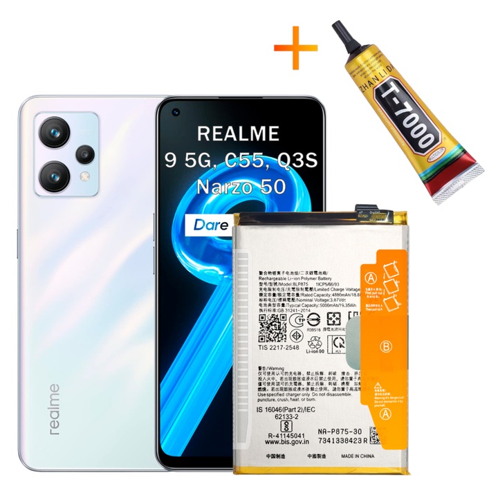 BLP875 akkumulátor + T7000 ragasztó Realme 9 5G C55 Q3S Narzo 50 4G 5G 5000 mAh-hoz