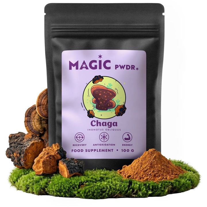 Ciuperca Chaga, Magic Pwd, Extract 10:1, Pudra, Supliment alimentar, Macinata, Antioxidant, 100g