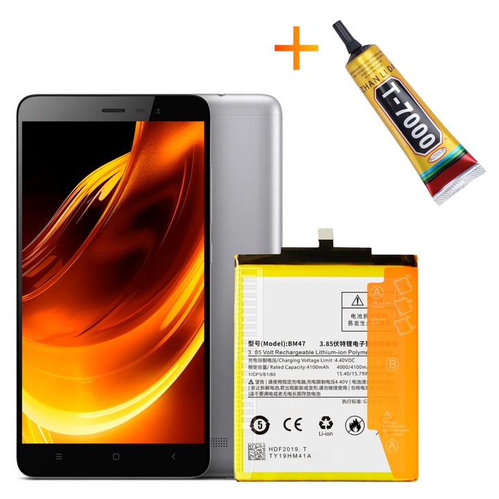 BM47 akkumulátor + T7000 ragasztó Xiaomi Redmi 4X 3 3 Pro 4100 mAh akkumulátorhoz