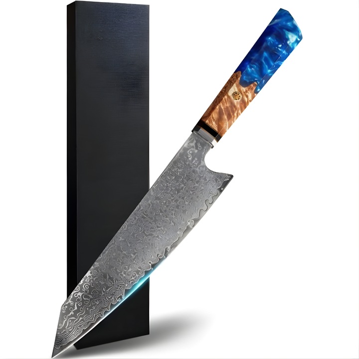 SA-40123 Damaszkuszi acél konyhakés - Kiritsuke / Barna / Kék