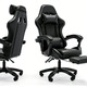 Scaun Gaming, TOP SCAUNE®, Scaun Gaming Ergonomic Cu Masaj Lombar Vibrator, Spatar Rabatabil 90-145°, Suport Picioare Retractabil, Piele PU Rezistenta, Perne Lombare Si Cervicale Reglabile, Baza Nylon Stabila, Rotire 360°, Negru