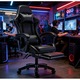 Scaun Gaming, TOP SCAUNE®, Scaun Gaming Ergonomic Cu Masaj Lombar Vibrator, Spatar Rabatabil 90-145°, Suport Picioare Retractabil, Piele PU Rezistenta, Perne Lombare Si Cervicale Reglabile, Baza Nylon Stabila, Rotire 360°, Negru