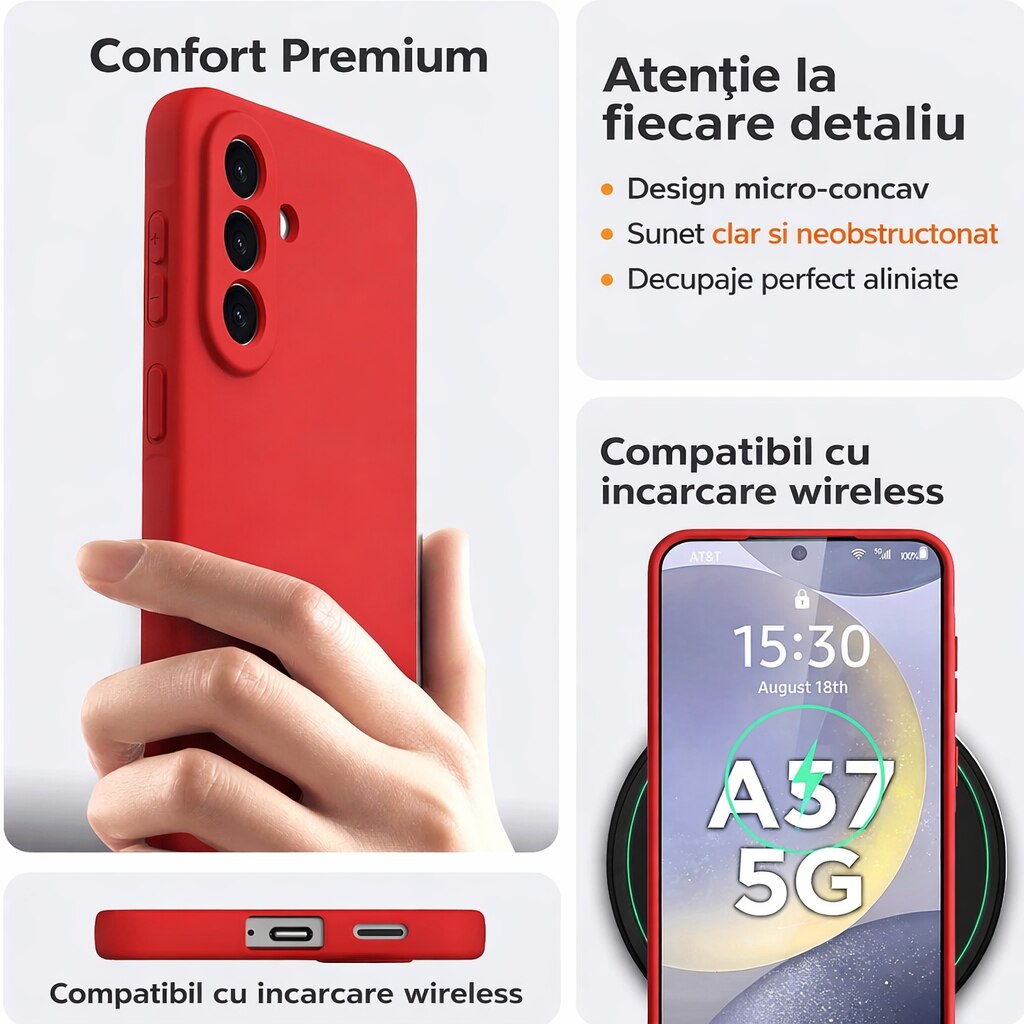 Husa Soft Touch, slim, ALC Mobile, anti soc, compatibila cu Samsung Galaxy A57, Rosu Tpu