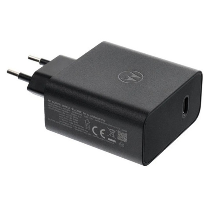 Motorola hálózati töltő type-c aljzat, 125w, pd gyorstöltő, fekete, bulk