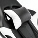Scaun Gaming, TOP SCAUNE®, Scaun Gaming Ergonomic Cu Masaj Lombar Vibrator, Spatar Rabatabil 90-145°, Suport Picioare Retractabil, Piele PU Rezistenta, Perne Lombare Si Cervicale Reglabile, Baza Nylon Stabila, Rotire 360°, Negru/Alb