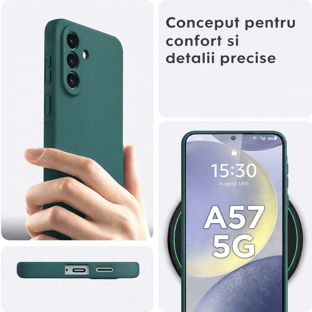 Husa Soft Touch, slim, ALC Mobile, anti soc, compatibila cu Samsung Galaxy A57, Verde Inchis Tpu