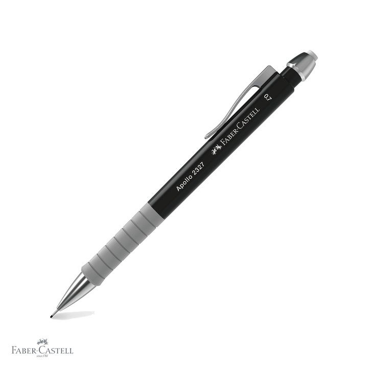 Creion mecanic Faber-Castell Apollo 0.7mm negru cu grip ergonomic triunghiular