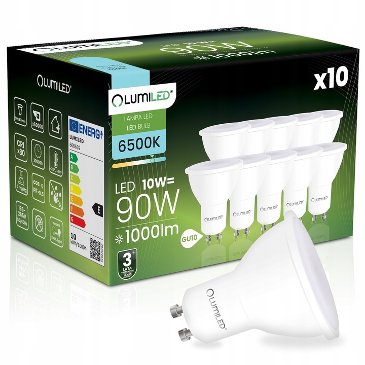 Set 10 Becuri LED GU10 10W 1000lm 6500K Alb Rece PAR16