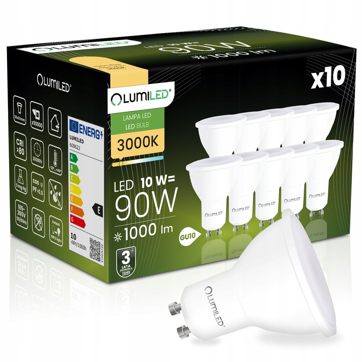 Set 10 Becuri LED GU10 10W 1000lm 3000K Alb Calduros