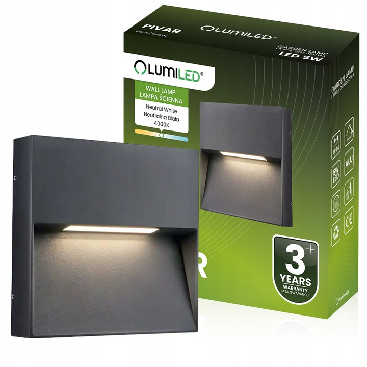 Pivar kültéri fali lámpa, 5W LED, IP54, fekete, 15x15x3.1cm, komplett szett