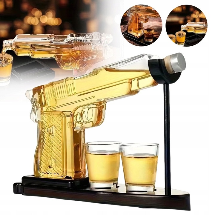 Set carafa si pahare, 230ml, 2 pahare, design pistol, 23,5x3,9x16,5cm
