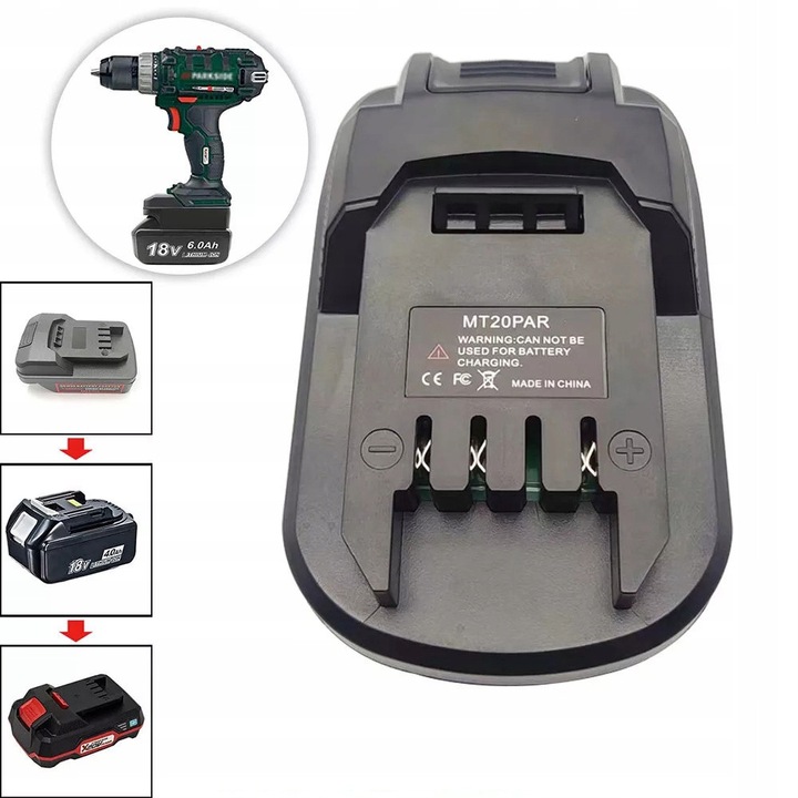 Adaptor baterii Makita 18V la Parkside 20V, negru, ABS