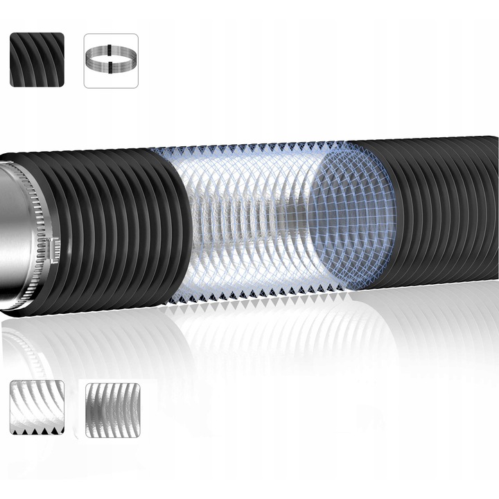 Furtun de ventilatie flexibil, 150mm, 5m, negru, pentru sisteme de ventilatie