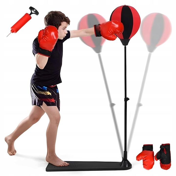 Gyermek boxzsák szett, kesztyűvel, talppal és pumpával, fekete/piros