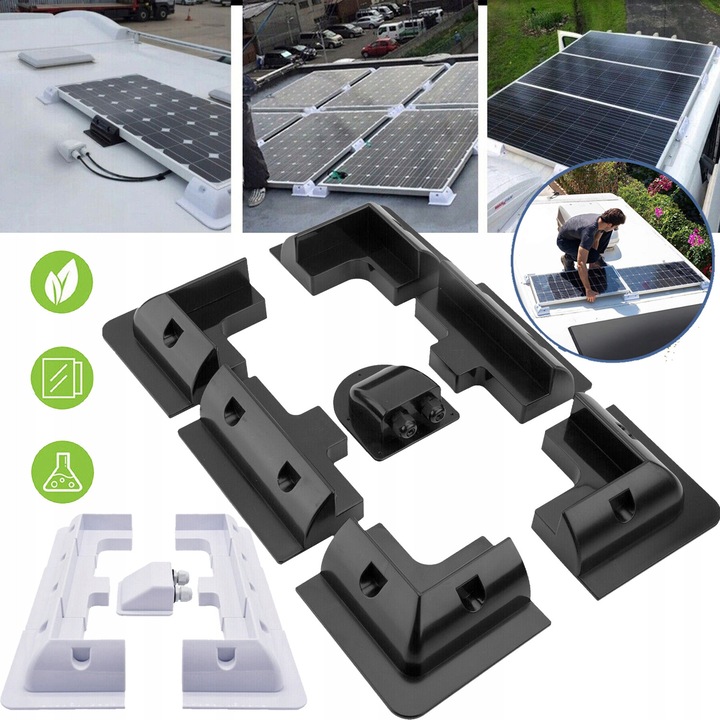 Set prinderi pentru panouri solare, 7 bucati, fara gaurire, camping, negru