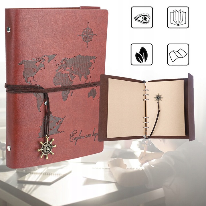 Notepad A5 din piele PU, stil vintage, multicolor, 23x17x2,3cm