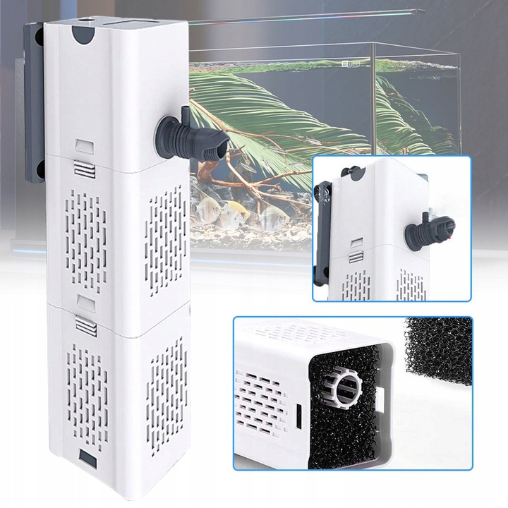 Pompa apa, 6W, 500L/h, cu 2 filtre pentru acvariu, alb