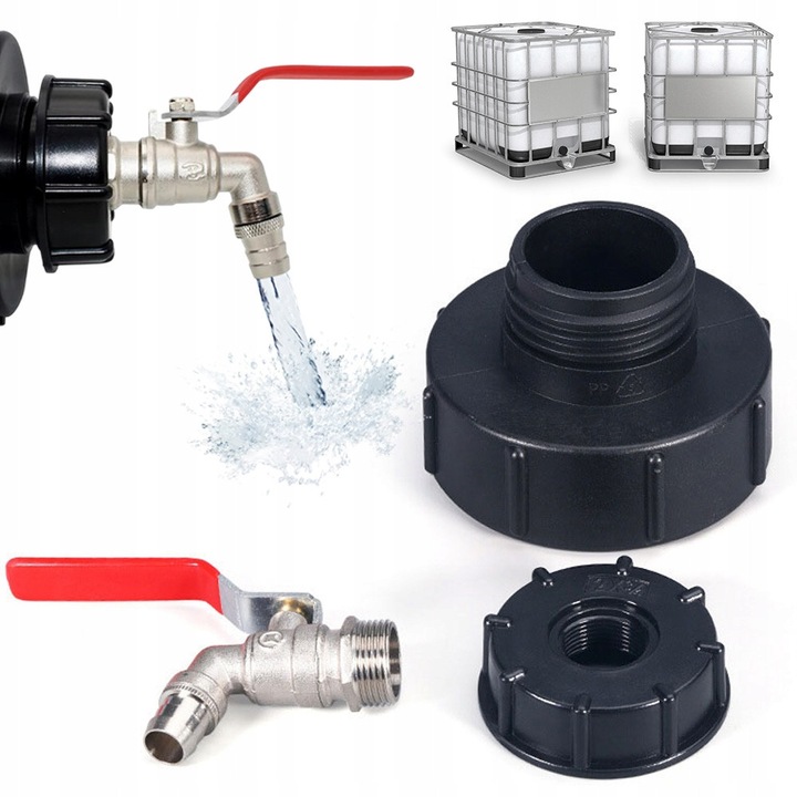 Robinet IBC, adaptor S100x8 / S60x6, negru/argintiu