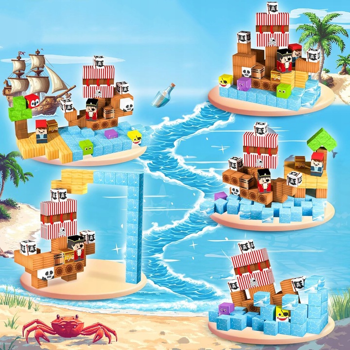 Set de 100 klocki magnetice, 20 culori, 2x2cm, jucarie educationala STEM