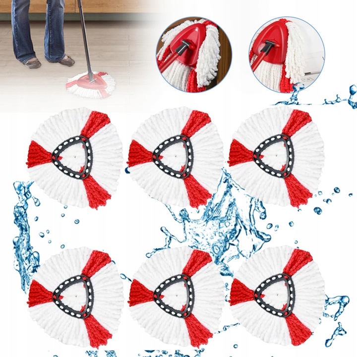 Set 6 capete mop pentru Vileda, alb/rosu