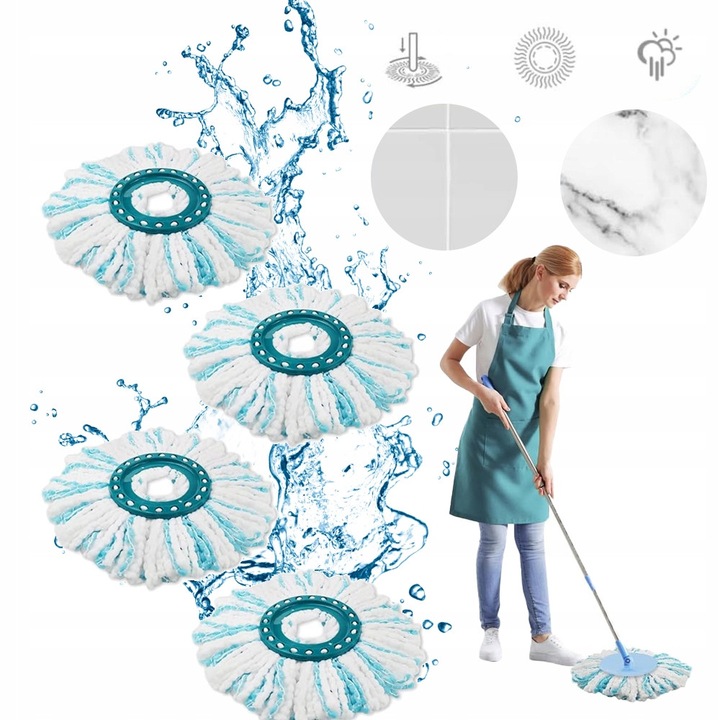 Set 4 capete de mop, alb/albastru, microfibra, compatibile cu Leifheit Clean Twist