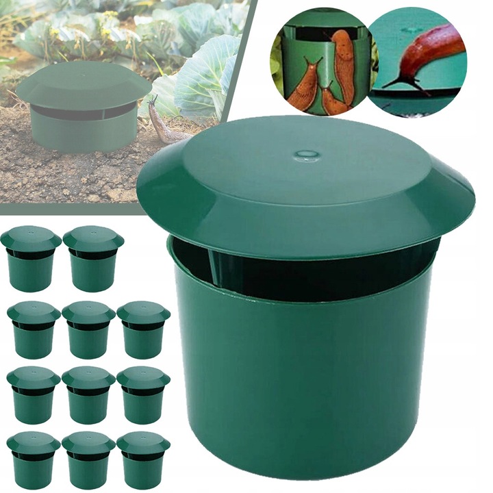 Set 12 capcane pentru melci, organic, reutilizabile, fara chimicale, verde, 9x9.5x11cm