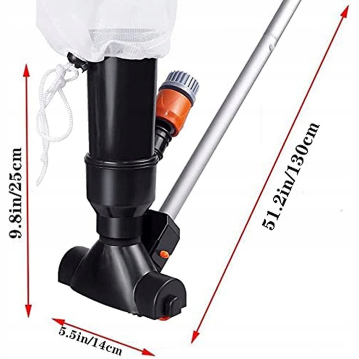 Aspirator pentru piscina, 120cm, negru, set 5 sectiuni, plasa de curatare