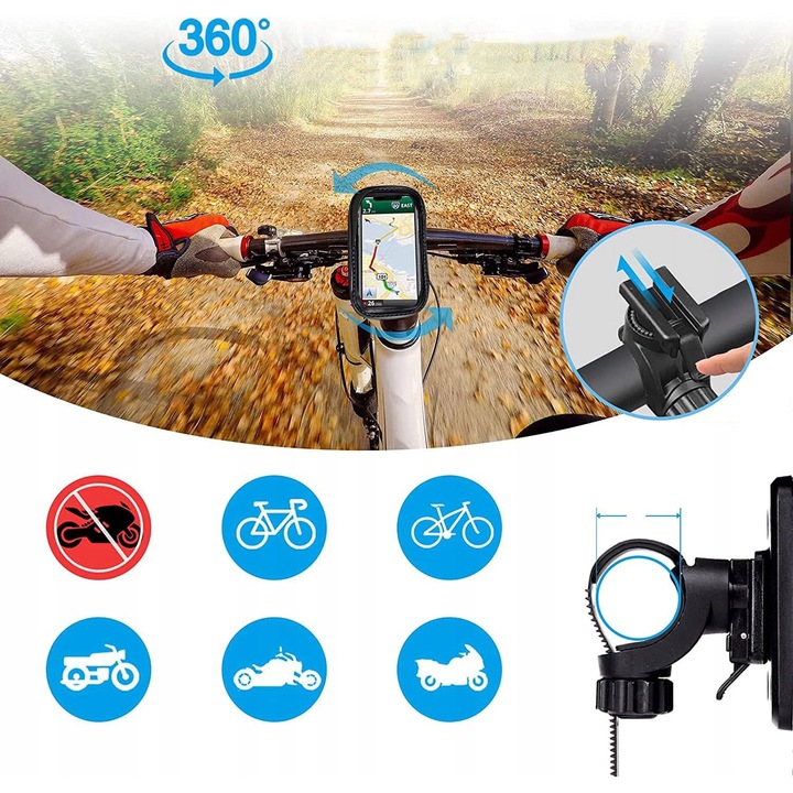 Geanta de cadru bicicleta, rotire 360°, negru