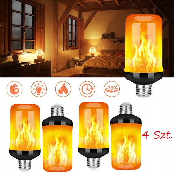 4 db lánghatású izzó készlet, E27, 4 világítási mód, otthonra