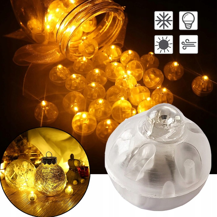 Set 100 lampi LED pentru baloane, lumina calda, dimensiune 1,5cm, decoratiuni pentru petreceri, nunti, Halloween, Craciun