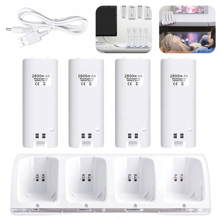 Statie de incarcare patrata pentru Nintendo Wii Remote, acumulator 2800mAh, set