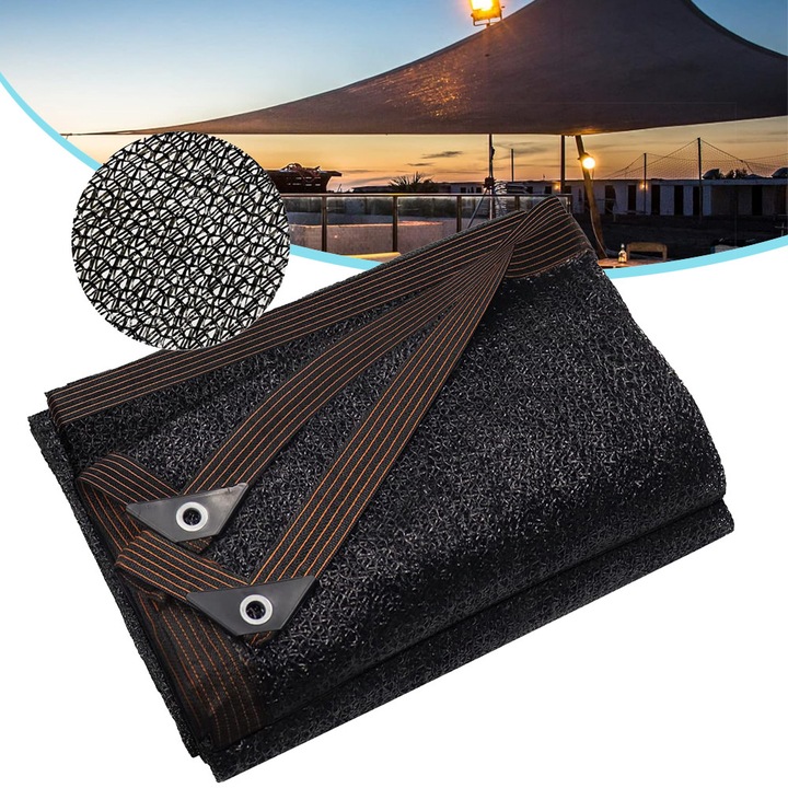 Plasa de umbrire, 2x6m, 60%-70% umbrire, neagra, set 1x