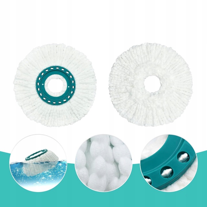 Set 4 X Capete de Mop, Microfibra, Alb + Verde, 35 cm