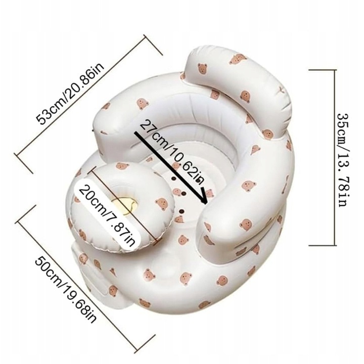 Sediu gonflabil pentru bebelusi, 3-36 luni, alb, 53x35x50cm, set